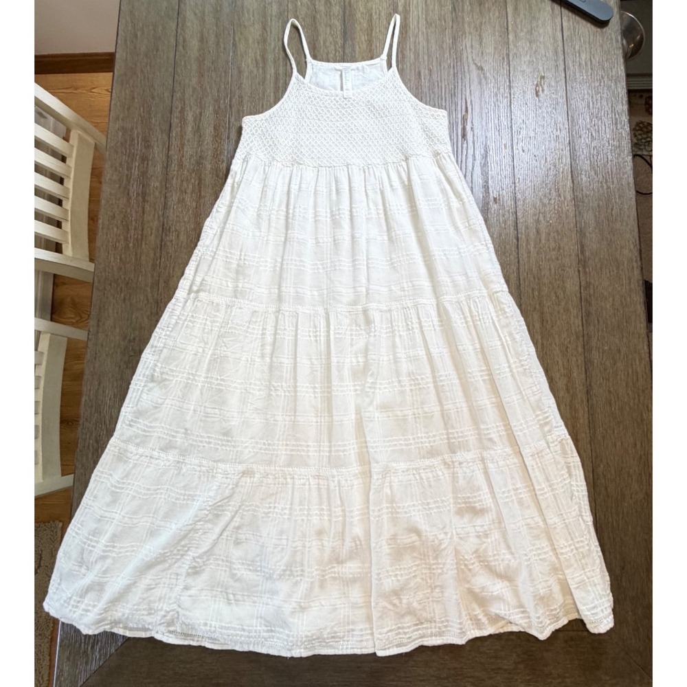 Cherokee White 100% Cotton Crochet Lace‎ Tiered Maxi Sun Dress Girls XL
